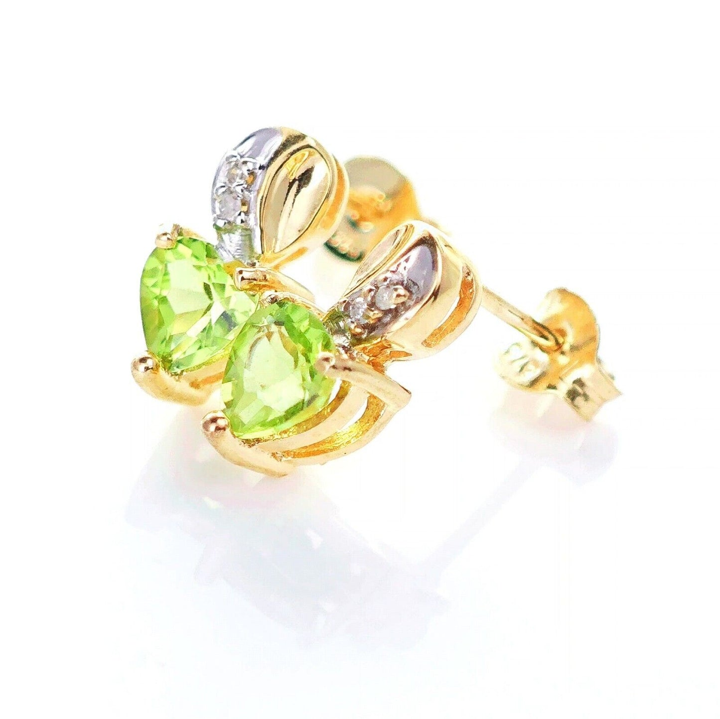 9ct Peridot  Diamond Earrings Gold Studs Natural Green Gemstones 1ct