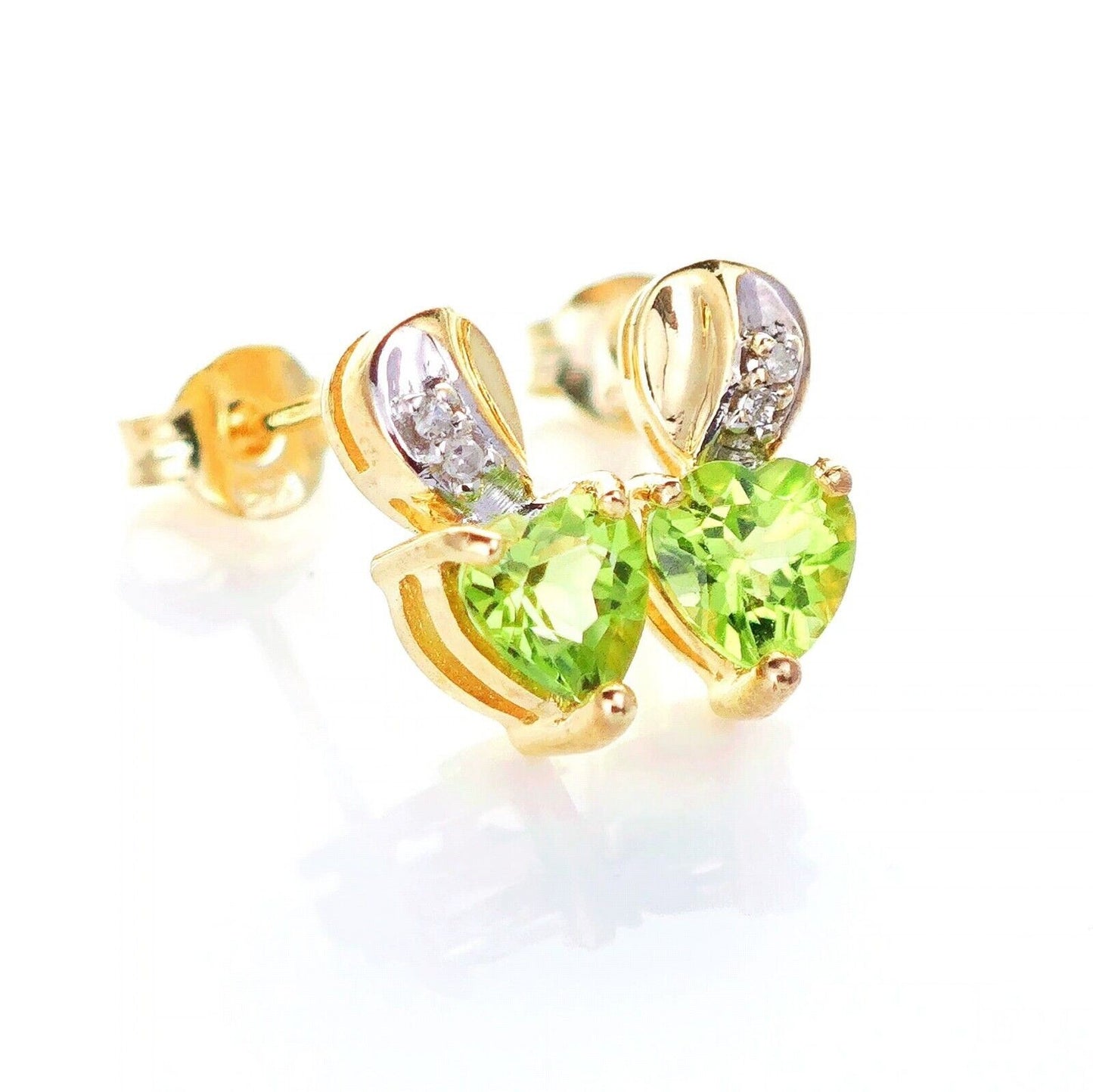 9ct Peridot  Diamond Earrings Gold Studs Natural Green Gemstones 1ct