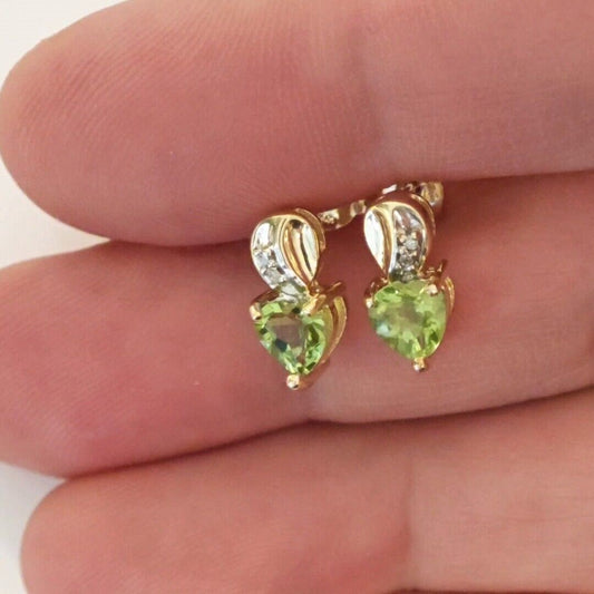 9ct Peridot  Diamond Earrings Gold Studs Natural Green Gemstones 1ct