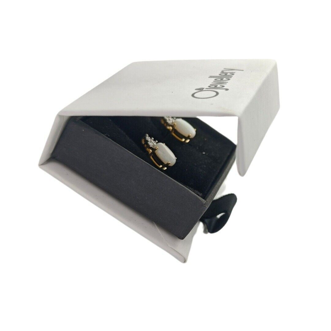 9ct Opal Diamond Earrings Gold Studs Natural White Gemstones1.38ct Boxed Gift