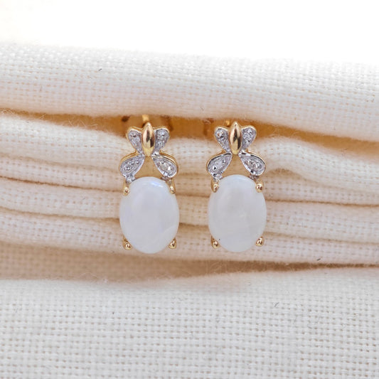 9ct Opal Diamond Earrings Gold Studs Natural Gemstones1.38ct Boxed Gift