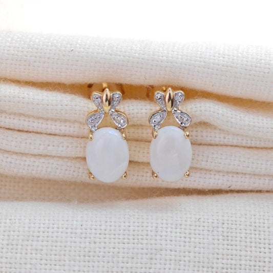 9ct Opal Diamond Earrings Gold Studs Natural Gemstones1.38ct Boxed Gift