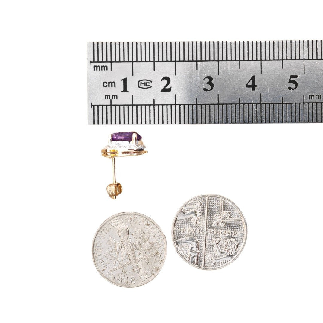 9ct Amethyst  Diamond Earrings Gold Studs Natural Purple Cushion Gemstones1.90ct