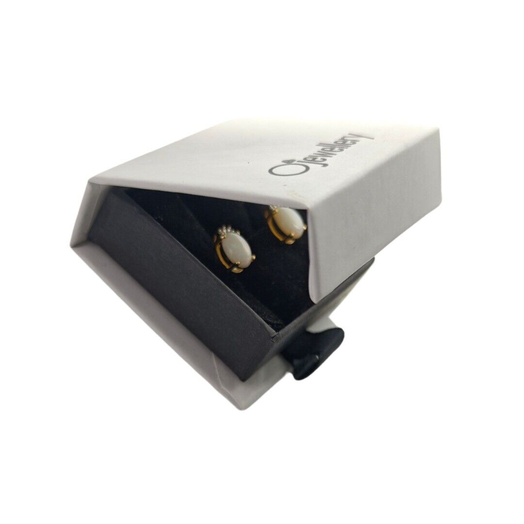 9ct Opal Diamond Earrings Gold Studs Natural white Gemstones 1.29ct Boxed Gift
