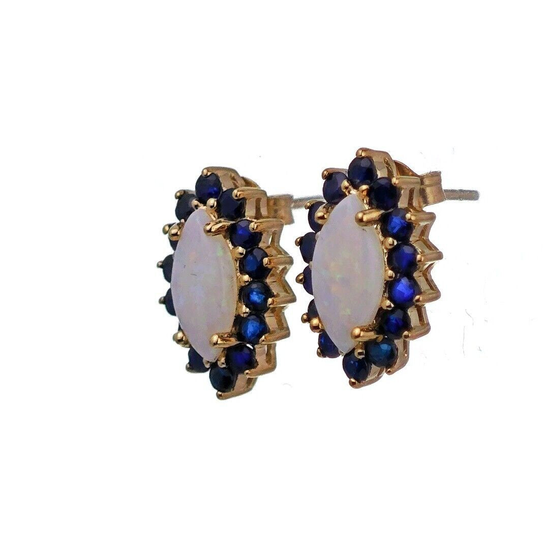 9ct Opal Sapphire Earrings Gold Studs Natural Gemstones 2.58ct