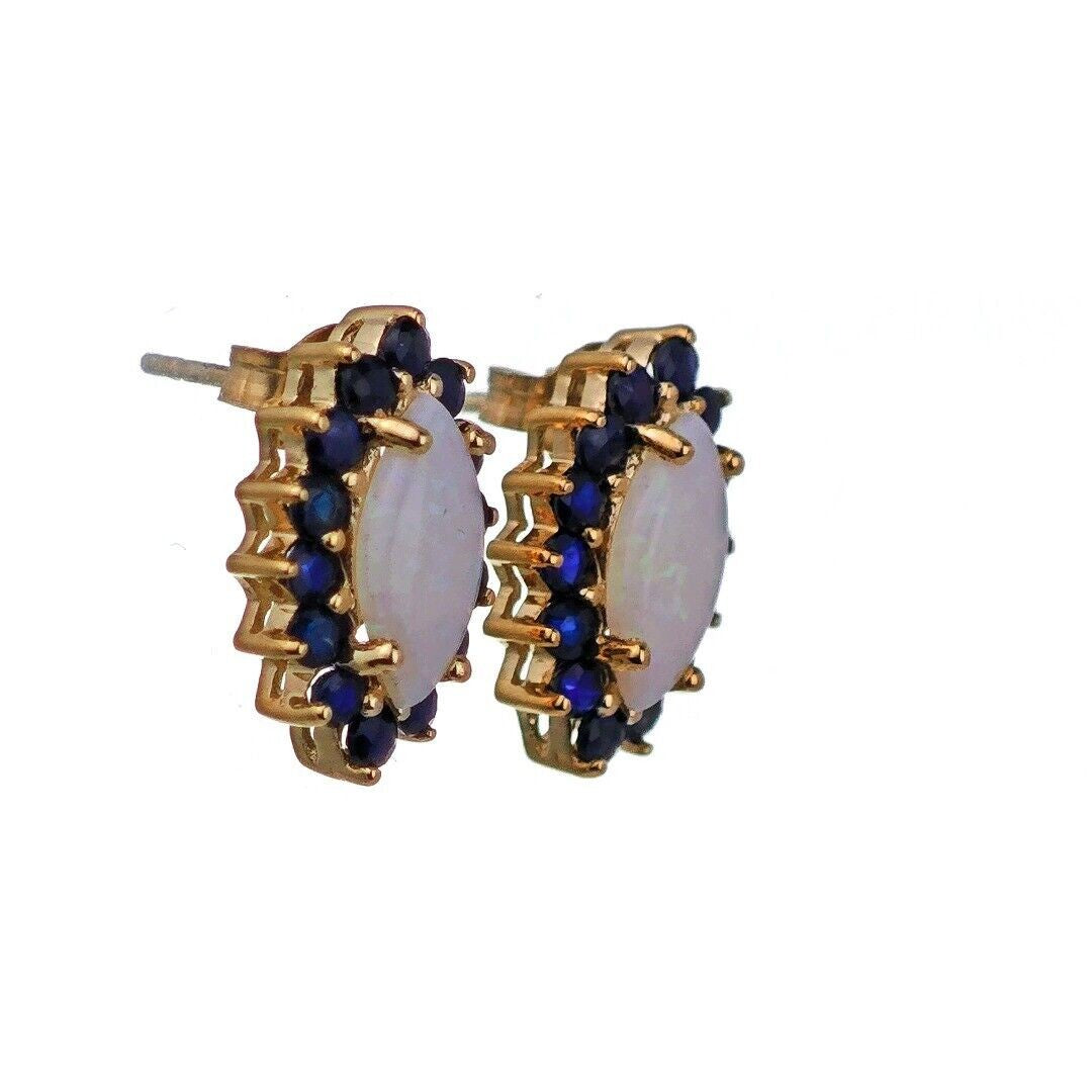 9ct Opal Sapphire Earrings Gold Studs Natural Gemstones 2.58ct