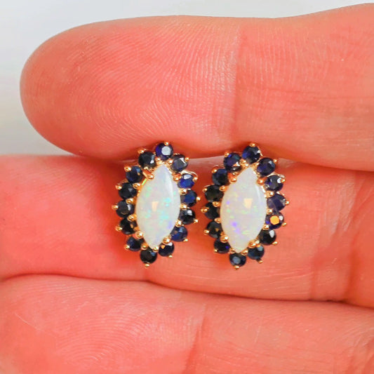 9ct Opal Sapphire Earrings Gold Studs Natural Gemstones 2.58ct