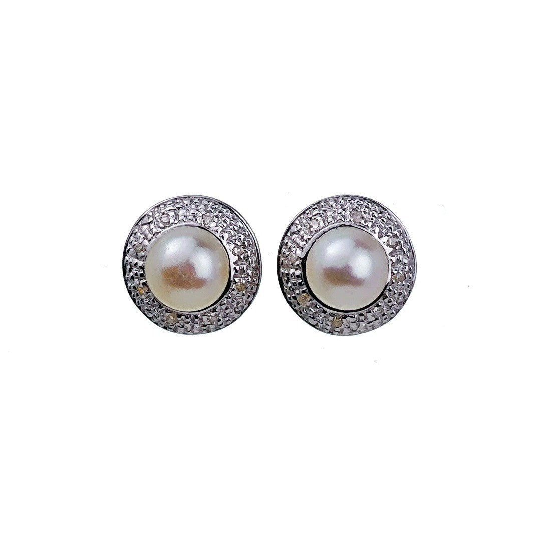 9ct Fresh Water Pearl  DiamondEarrings Gold Studs Natural Gemstones