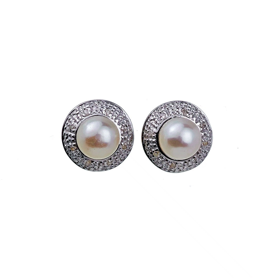 9ct Fresh Water Pearl  DiamondEarrings Gold Studs Natural Gemstones