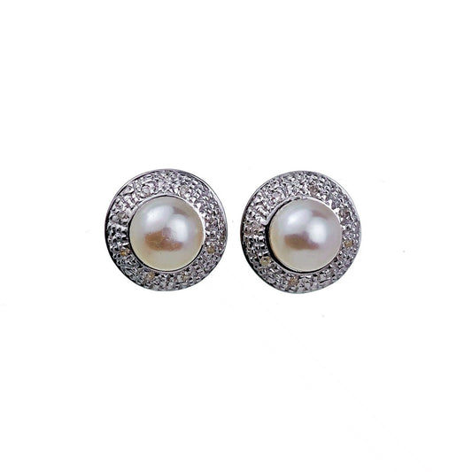 9ct Fresh Water Pearl  DiamondEarrings Gold Studs Natural Gemstones
