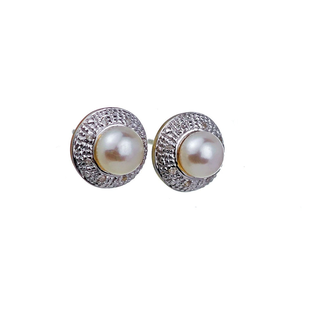 9ct Fresh Water Pearl  DiamondEarrings Gold Studs Natural Gemstones