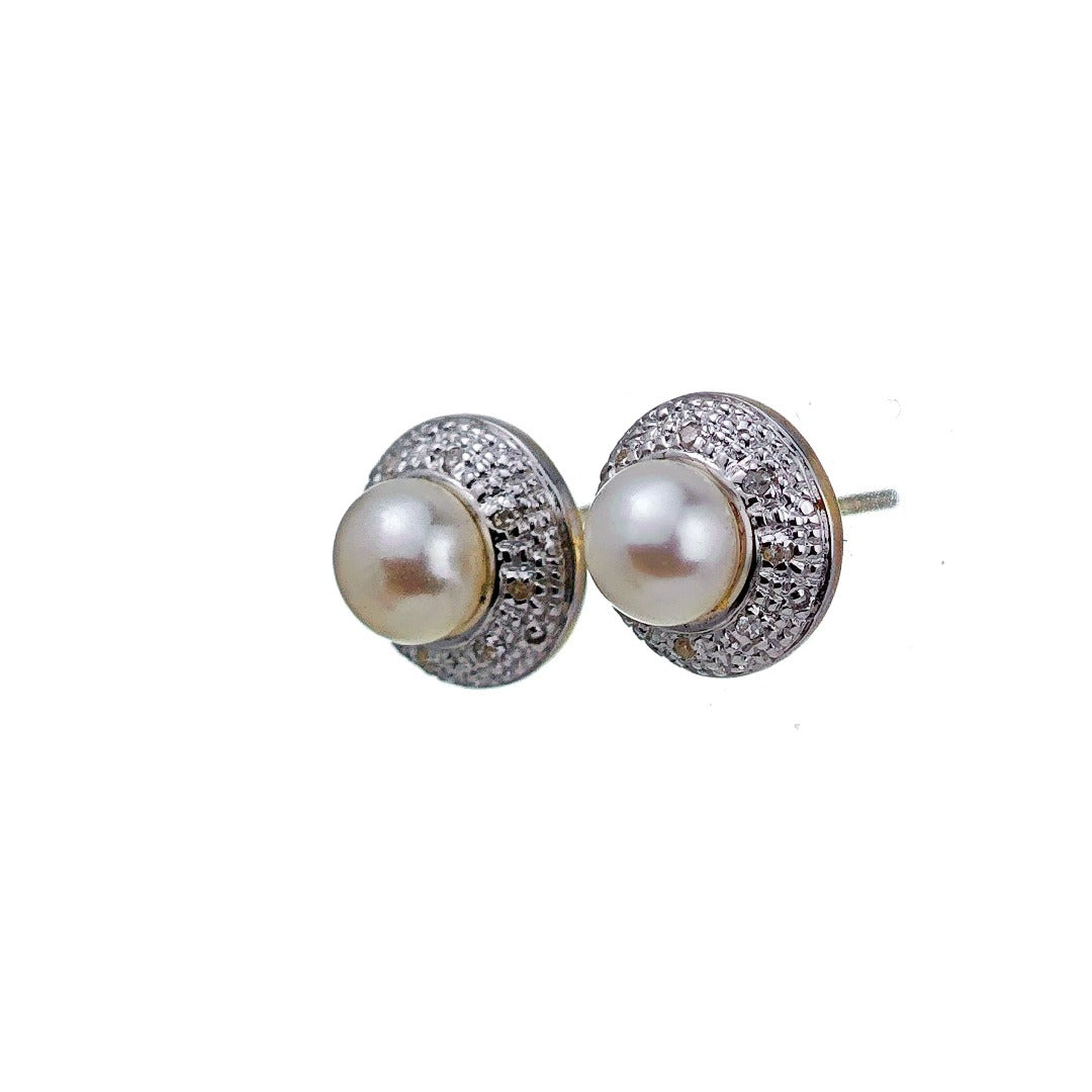 9ct Fresh Water Pearl  DiamondEarrings Gold Studs Natural Gemstones