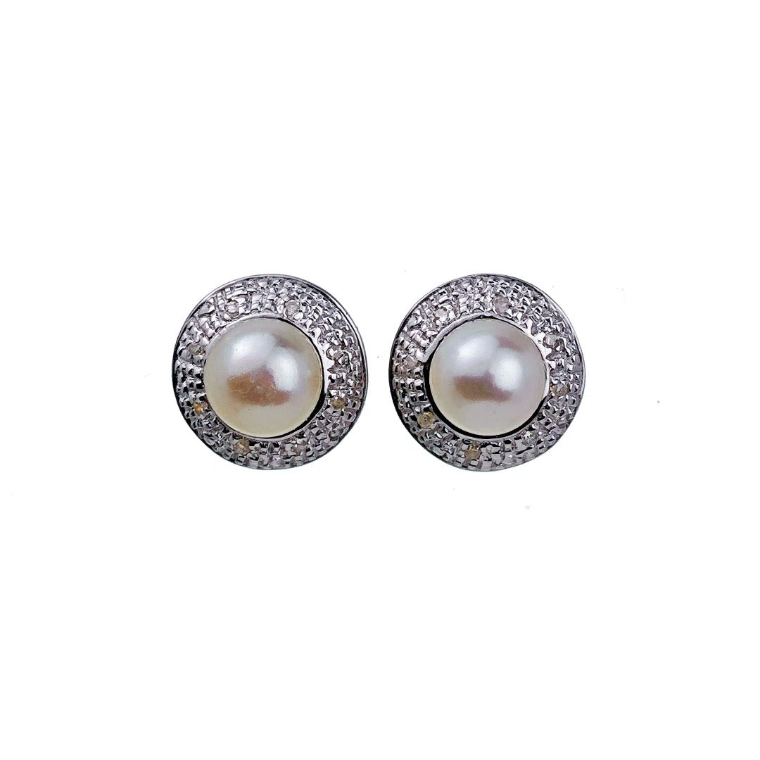 9ct Fresh Water Pearl  DiamondEarrings Gold Studs Natural Gemstones