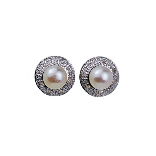 9ct Fresh Water Pearl  DiamondEarrings Gold Studs Natural Gemstones