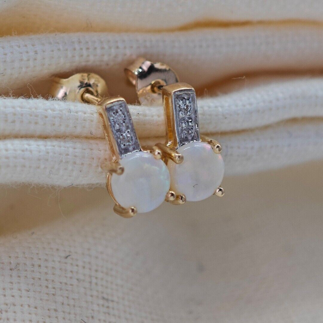 9ct Opal Diamond Earrings Gold Studs Natural Gemstones 1.23ct