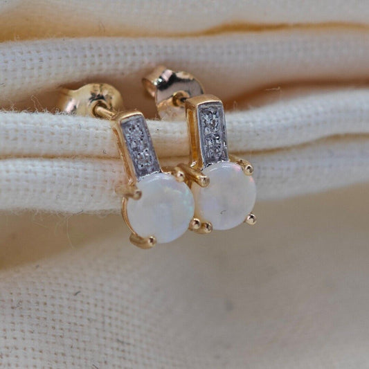9ct Opal Diamond Earrings Gold Studs Natural Gemstones 1.23ct