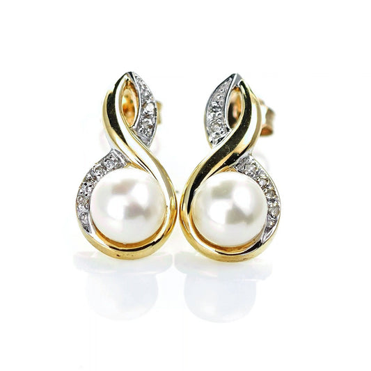 9ct Fresh Water Pearl Diamond Earrings Gold Drop Studs Natural Gemstones