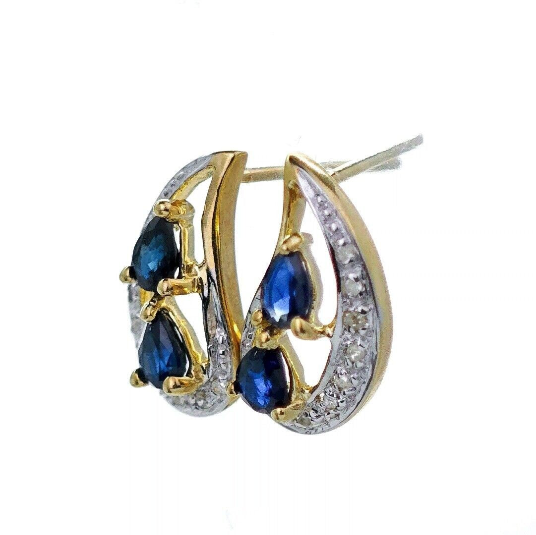 9ct Sapphire Diamond Earrings Gold Studs Natural Gemstones 0.87ct