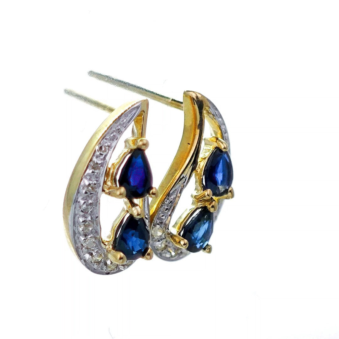 9ct Sapphire Diamond Earrings Gold Studs Natural Gemstones 0.87ct