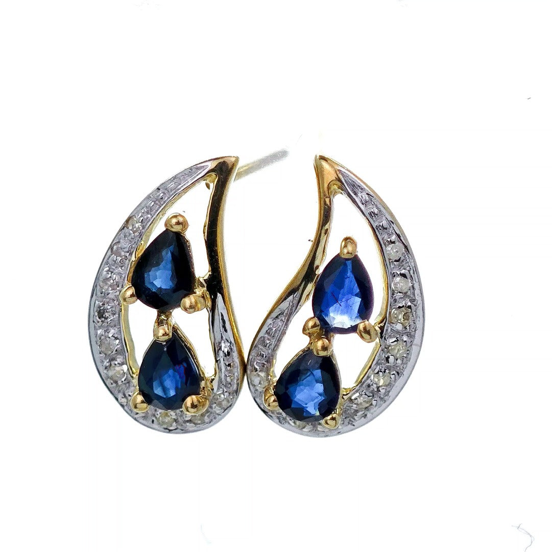 9ct Sapphire Diamond Earrings Gold Studs Natural Gemstones 0.87ct