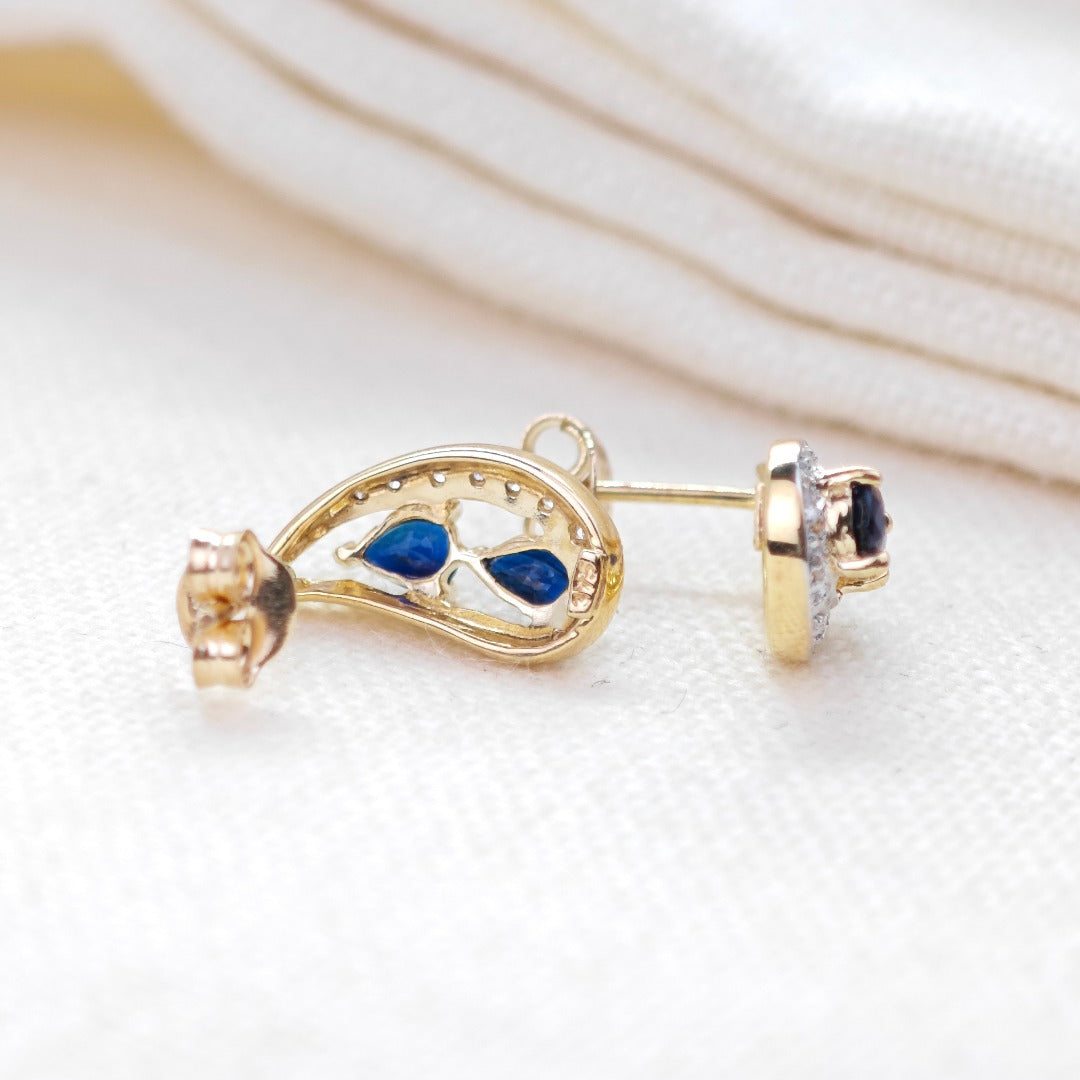 9ct Sapphire Diamond Earrings Gold Studs Natural Gemstones 0.87ct