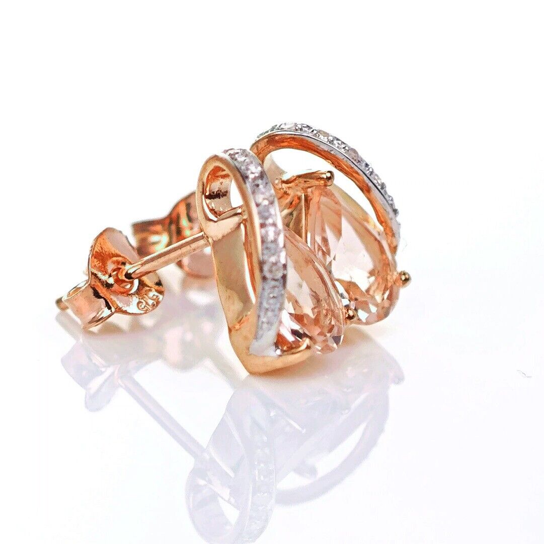 9ct Morganite Diamond Earrings Rose Gold Studs Natural Pink Gemstones 1.27ct