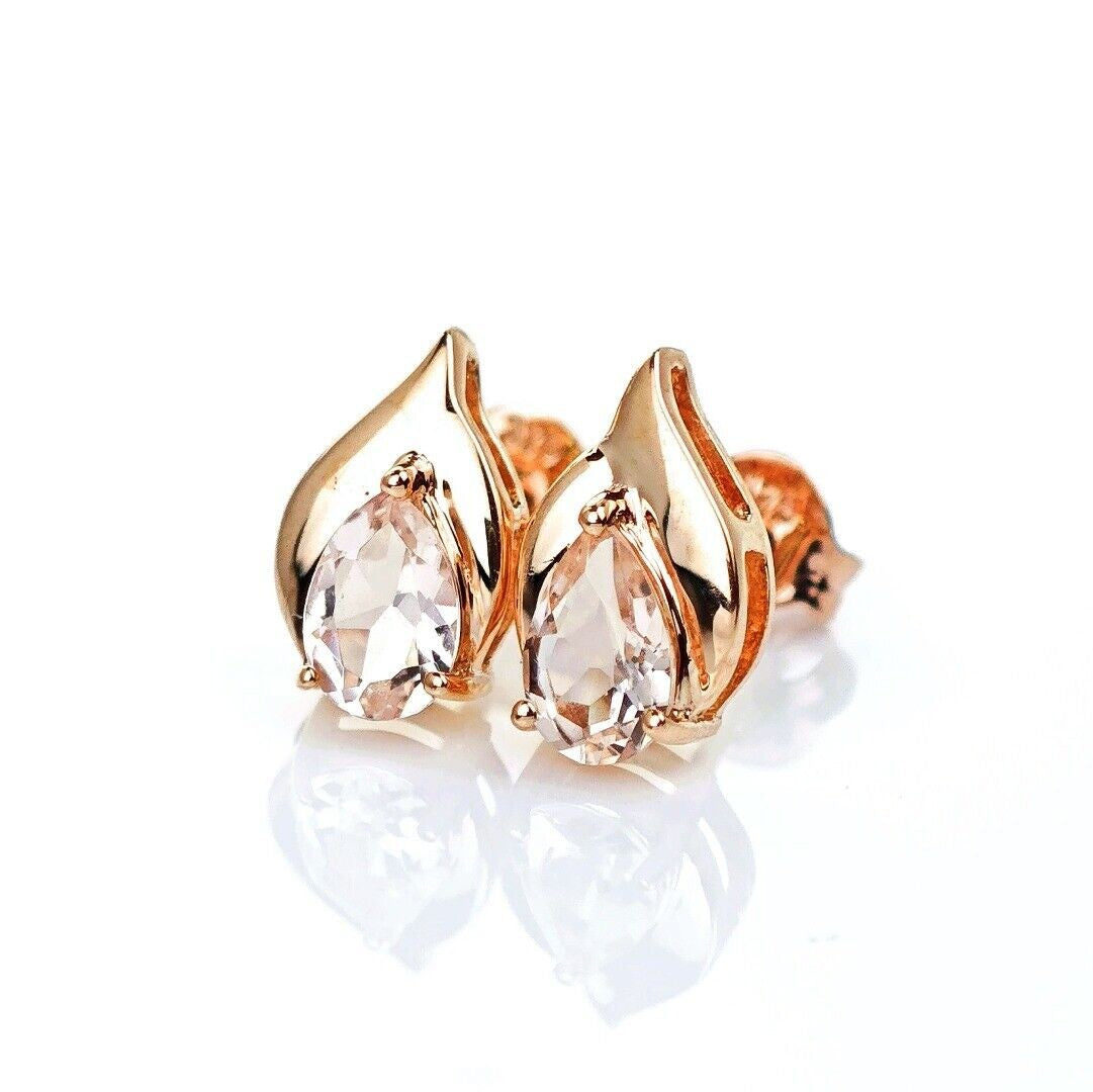 9ct Morganite Earrings Gold Studs Natural Gemstones 0.73ct