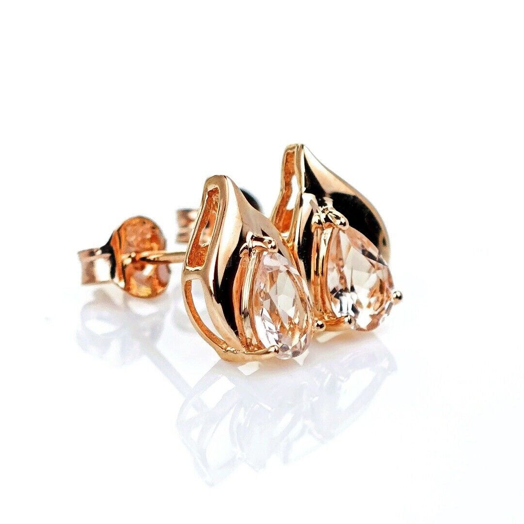 9ct Morganite Earrings Gold Studs Natural Gemstones 0.73ct