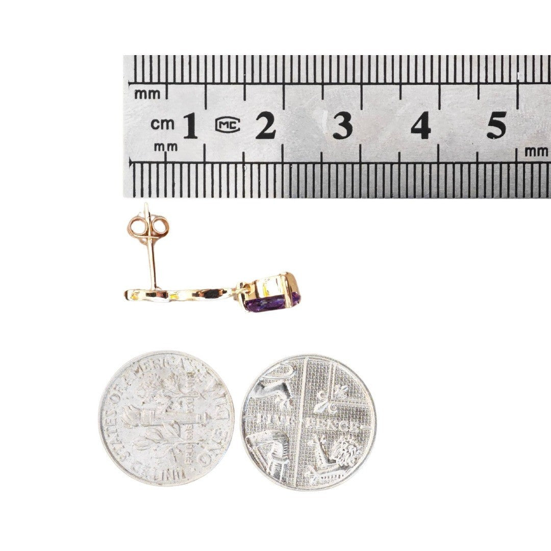 9ct Amethyst Diamond Earrings Gold Studs Natural Gemstones 1.24ct