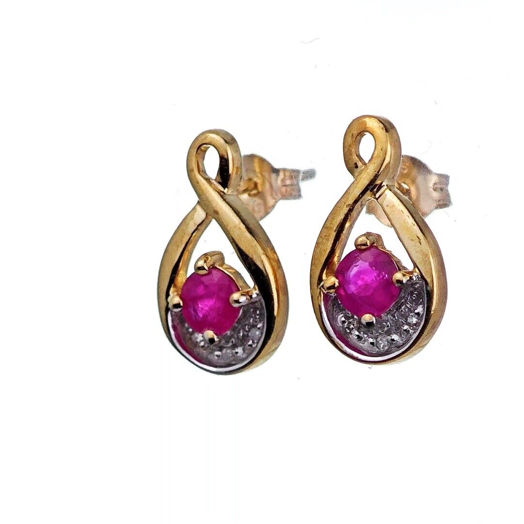 9ct Ruby Diamond Earrings Gold Studs Natural Red Gemstones 0.66ct Hallmarked
