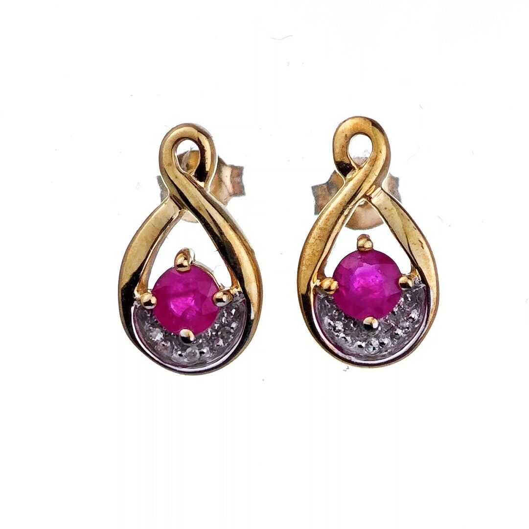 9ct Ruby Diamond Earrings Gold Studs Natural Red Gemstones 0.66ct Hallmarked