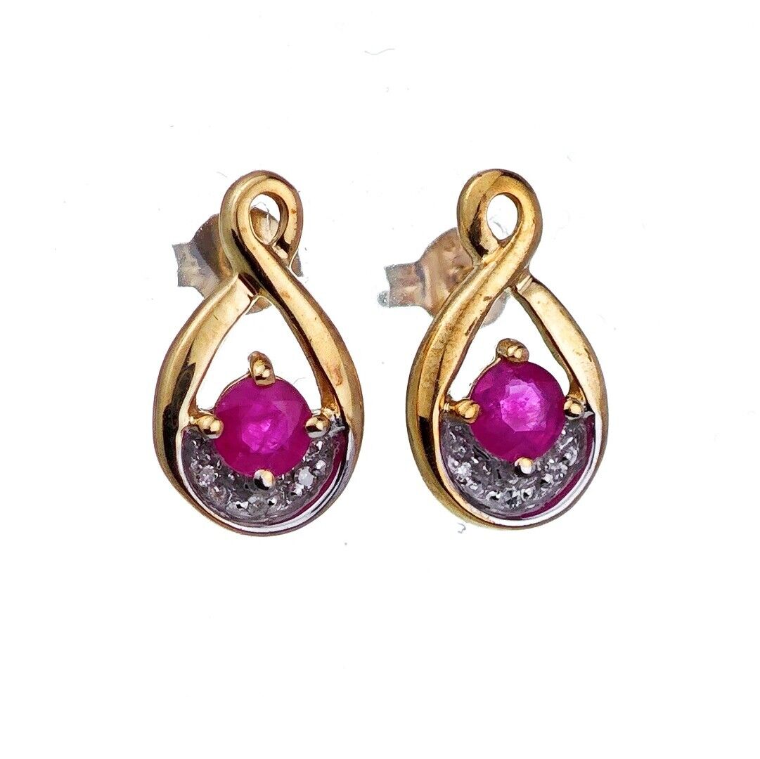 9ct Ruby Diamond Earrings Gold Studs Natural Red Gemstones 0.66ct Hallmarked