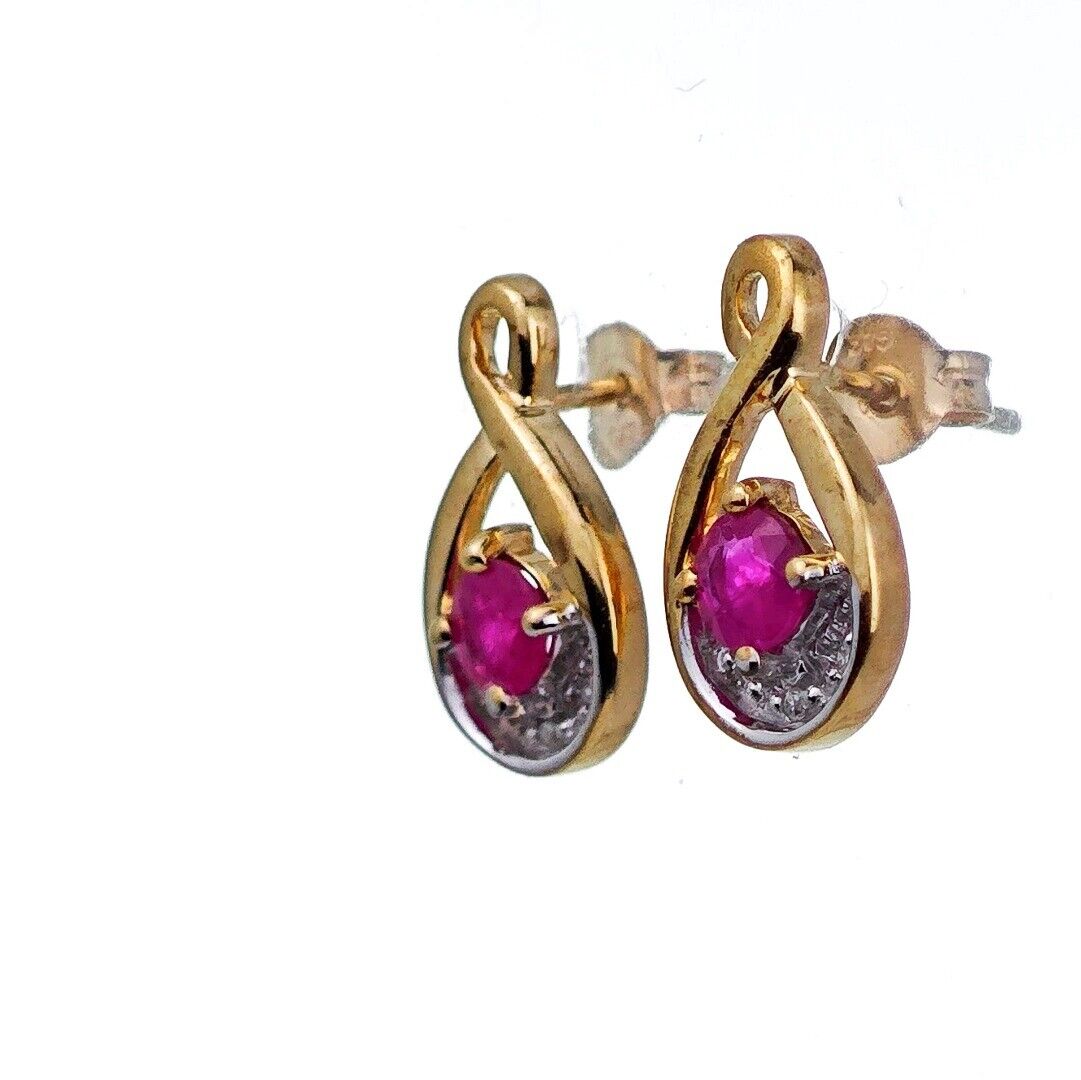 9ct Ruby Diamond Earrings Gold Studs Natural Red Gemstones 0.66ct Hallmarked