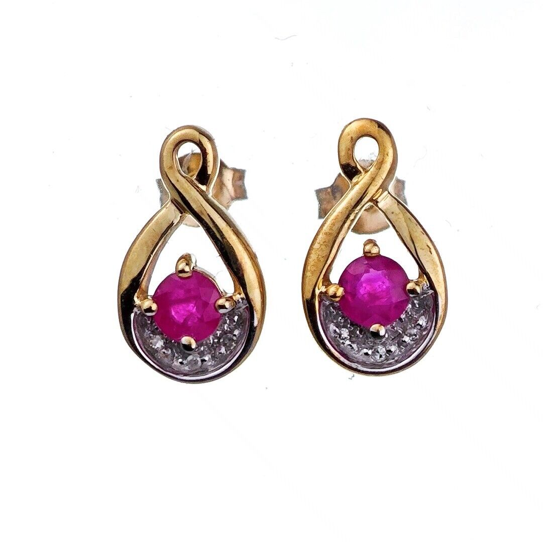9ct Ruby Diamond Earrings Gold Studs Natural Red Gemstones 0.66ct Hallmarked