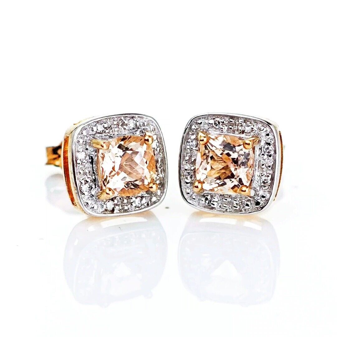9ct Morganite Diamond Earrings Rose Gold Studs Natural Gemstones 1.62ct