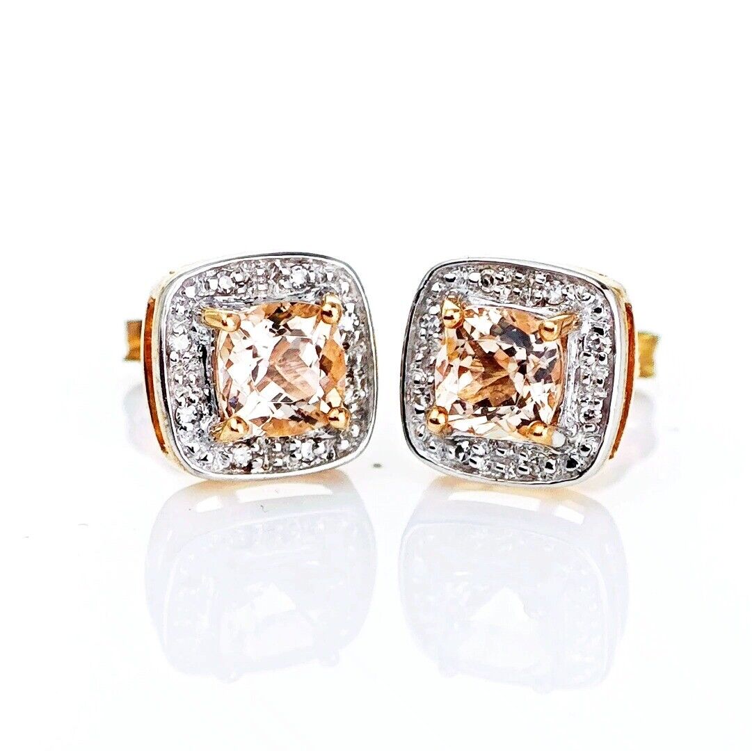 9ct Morganite Diamond Earrings Rose Gold Studs Natural Gemstones 1.62ct