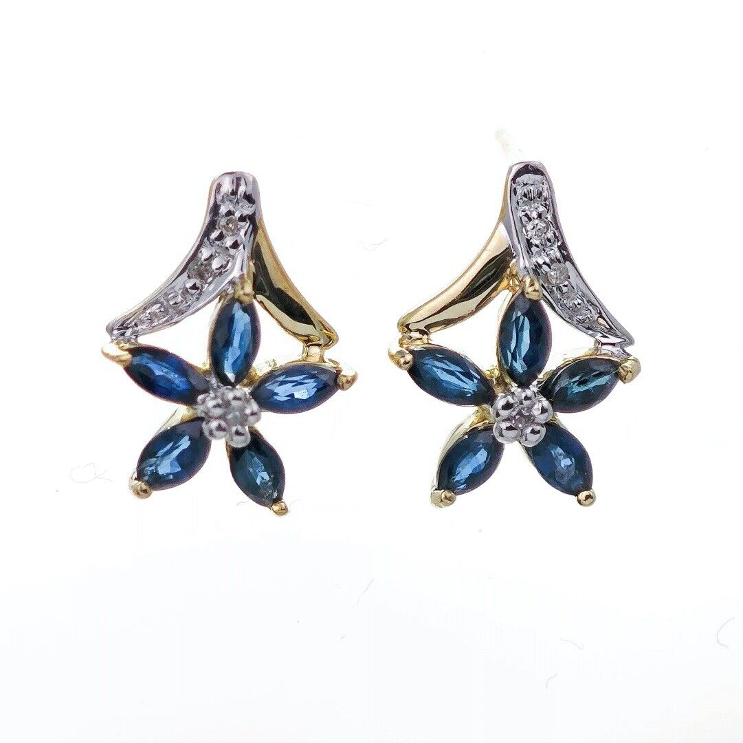 9ct Sapphire  Diamond Earrings Gold Studs Natural Blue Gemstones 0.86ct