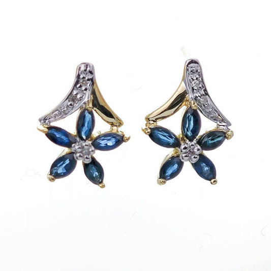 9ct Sapphire  Diamond Earrings Gold Studs Natural Blue Gemstones 0.86ct