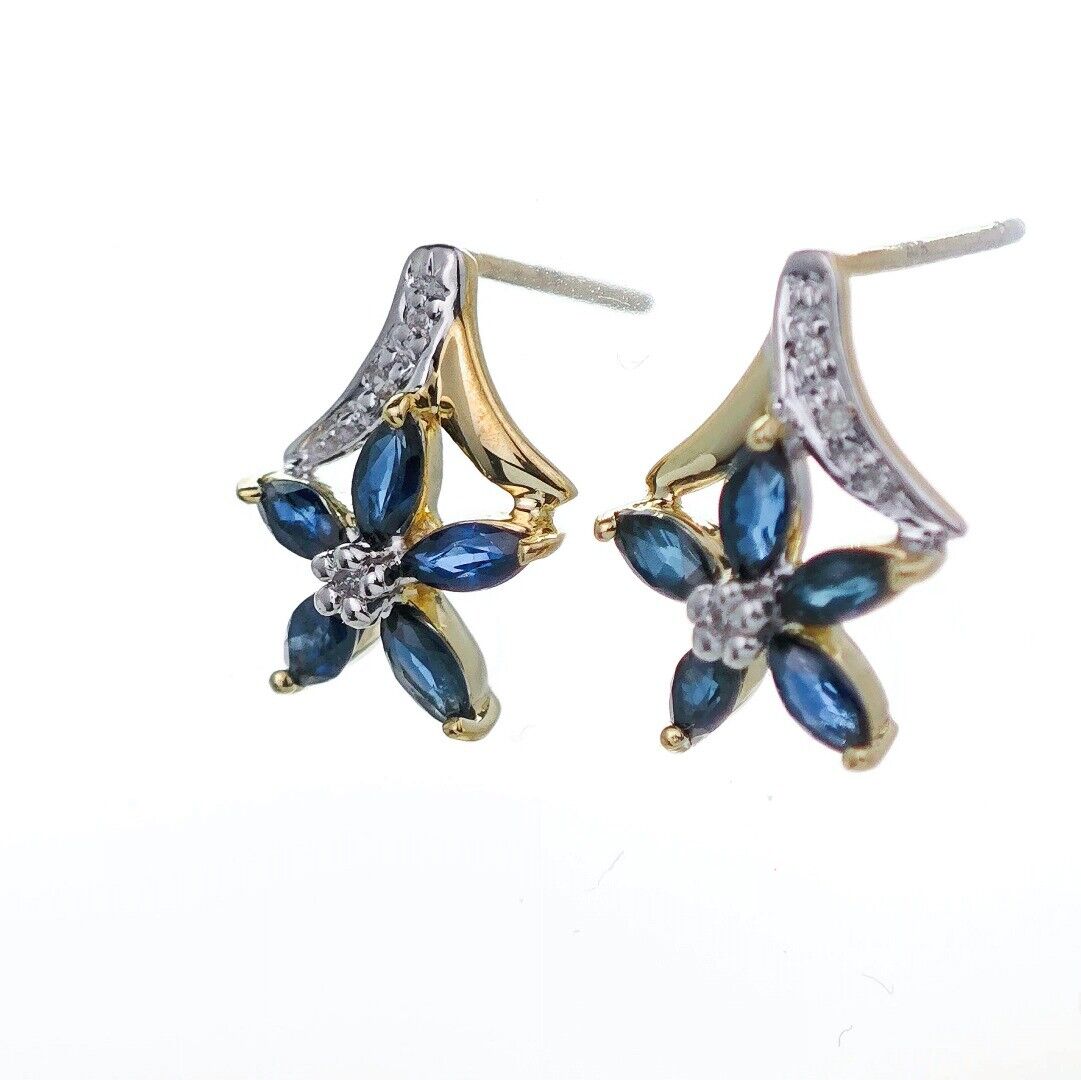 9ct Sapphire  Diamond Earrings Gold Studs Natural Blue Gemstones 0.86ct