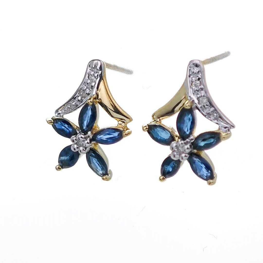 9ct Sapphire  Diamond Earrings Gold Studs Natural Blue Gemstones 0.86ct