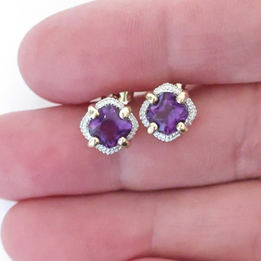 9ct Amethyst Earrings Gold Studs Natural Gemstones 1.73ct