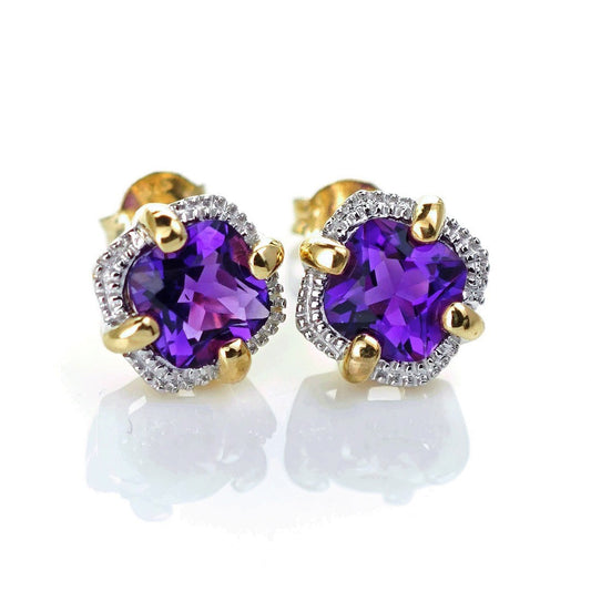 9ct Amethyst Earrings Gold Studs Natural Gemstones 1.73ct