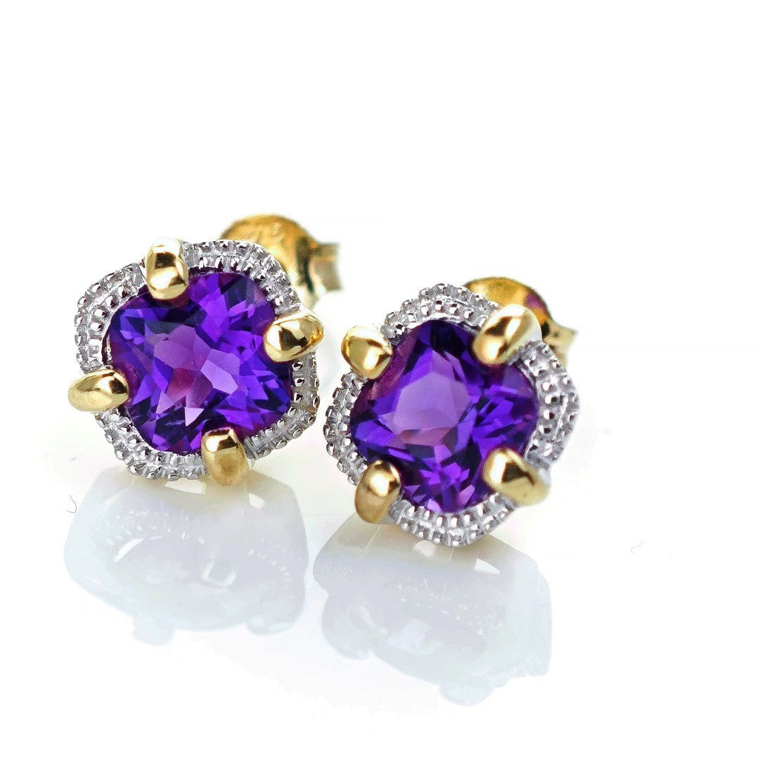 9ct Amethyst Earrings Gold Studs Natural Gemstones 1.73ct