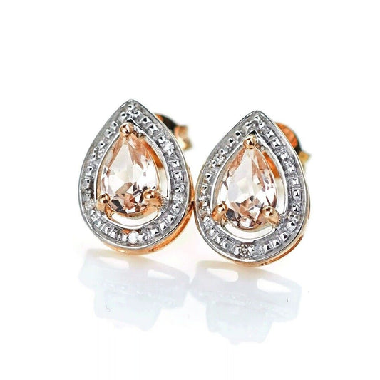 9ct Morganite Diamond Earrings Gold Studs Natural Gemstones 0.70ct