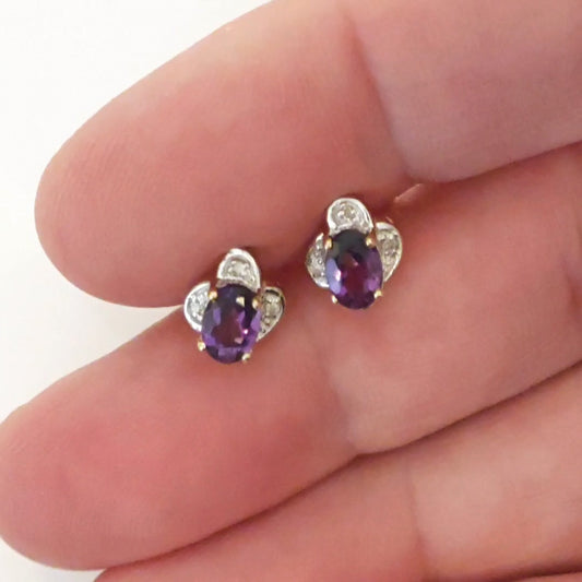 9ct Amethyst Earrings Gold Studs Natural Purple Gemstones 0.86ct
