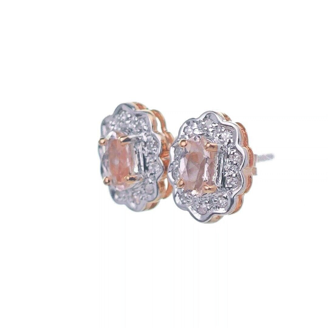 9ct Morganite Diamond Earrings Rose Gold Studs Natural Gemstones 0.28ct