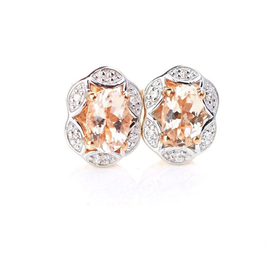 9ct Morganite Diamond Earrings Rose Gold Studs Natural Pink Gemstones 0.81ct