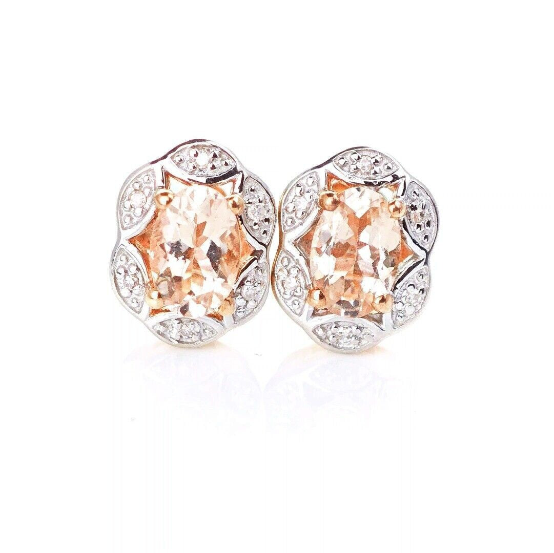 9ct Morganite Diamond Earrings Rose Gold Studs Natural Pink Gemstones 0.81ct