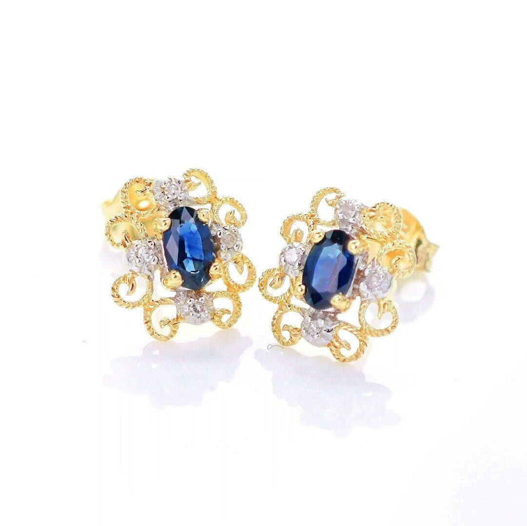 9ct Sapphire  Diamond Earrings Gold Studs Natural Blue Gemstones 0.64ct Boxed Gift