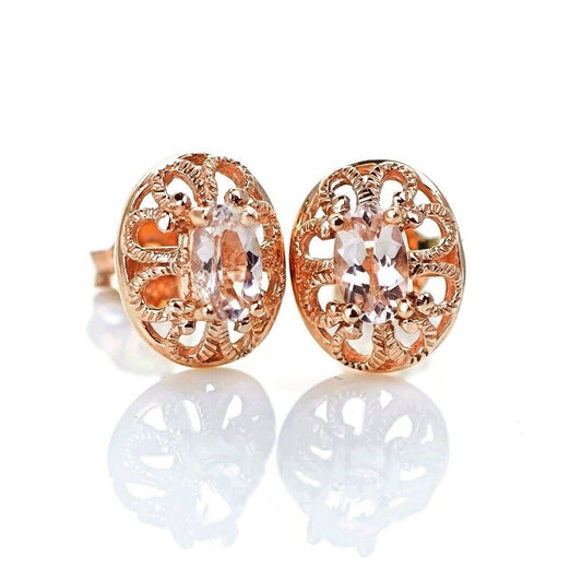 9ct Morganite Earrings Rose Gold Studs Natural Pink Gemstones 0.37ct